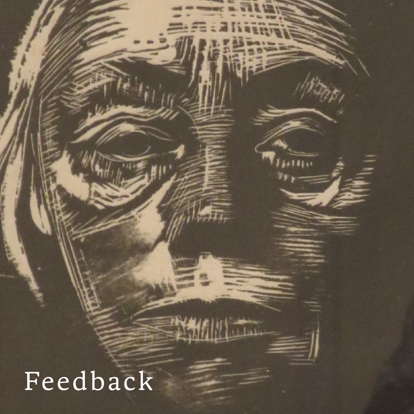 Close up of a woman's face carved in wood